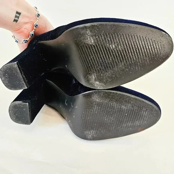 Steve Madden Size 7 Edit Ankle booties velvet royal blue sapphire chunky Heel - Picture 6 of 10